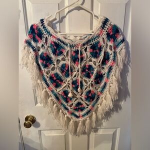 Vibrant Crochet Fringe Poncho